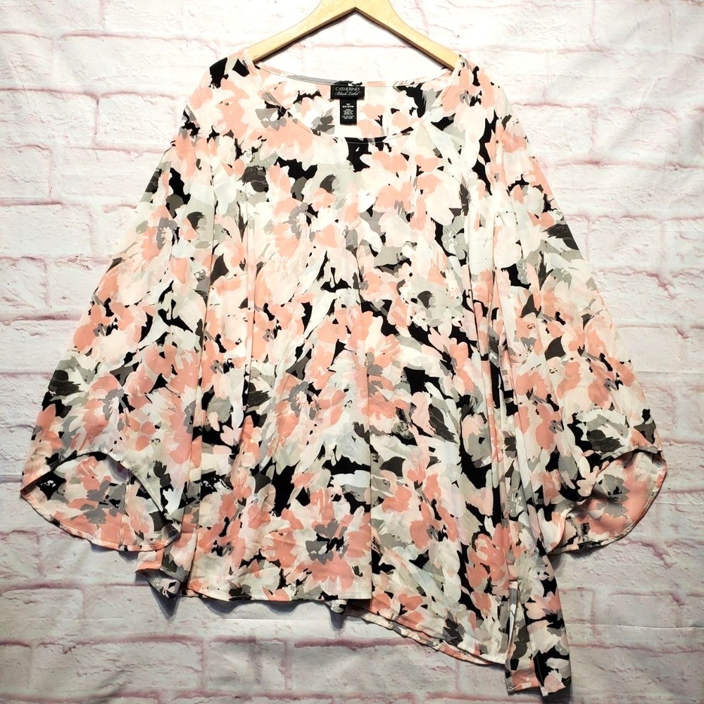 Catherines Black Label Tunic Top Womens 2X Floral Kimono Sleeve Boho Feminine‎